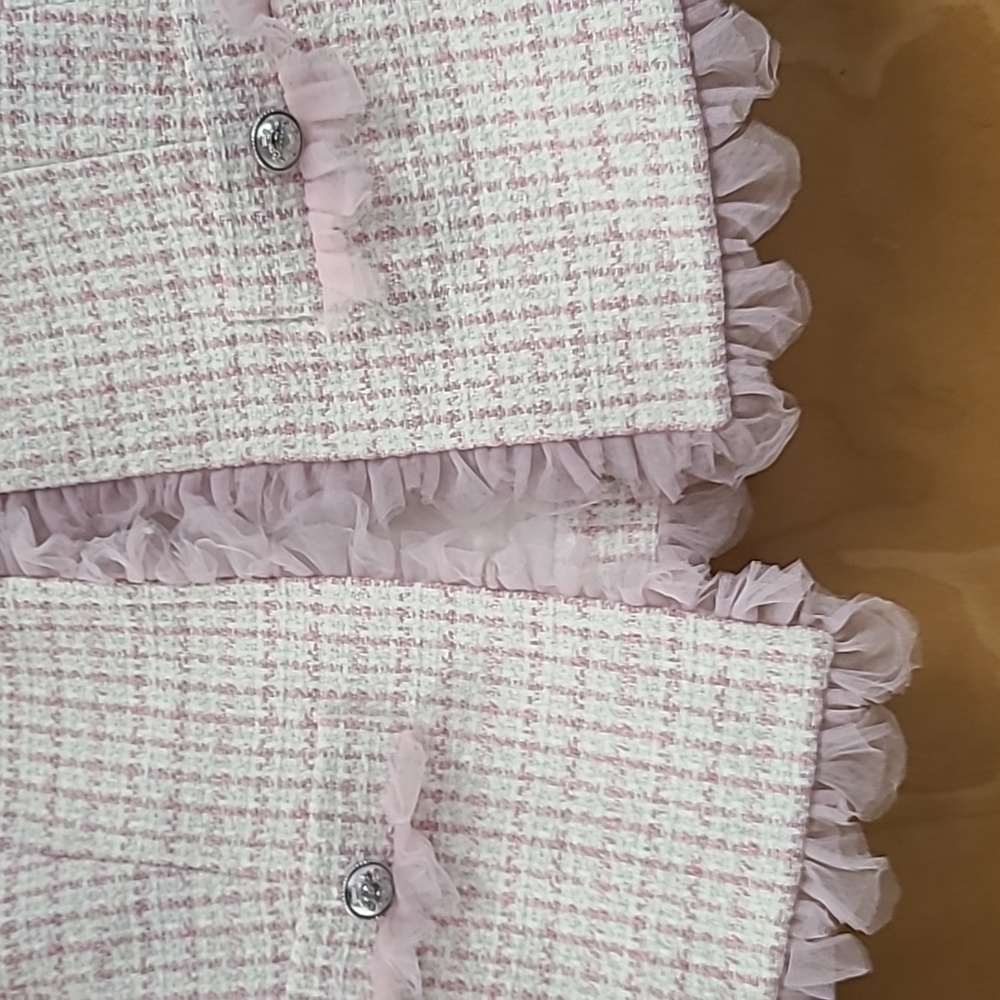 New Derek Lam 10 Crosby Pink Ruffle Tweed Jacket Blazer Size 4 - Picture 3 of 4